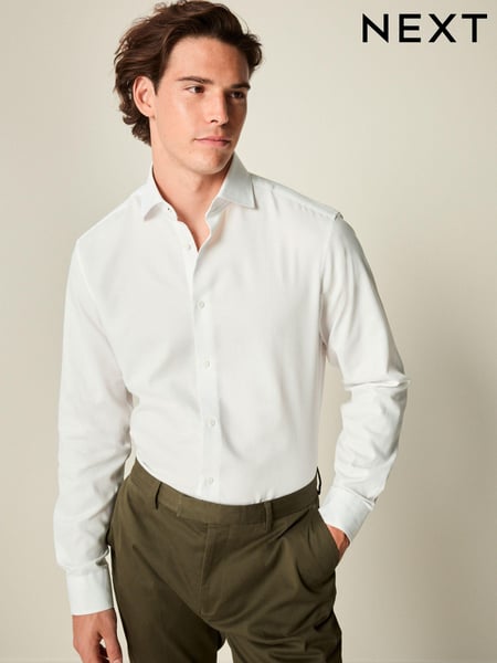 White Slim Fit Trimmed Easy Care Single Cuff Shirt (K78309) | € 16