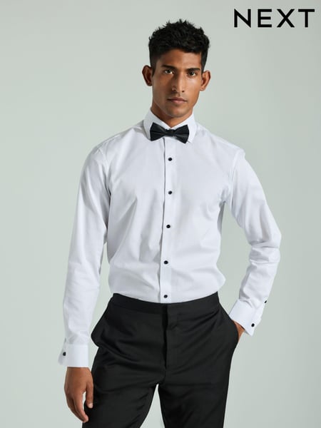 White Textured/Black Bow Tie Regular Fit Double Cuff Shirt And Bow Tie Pack (K78328) | € 54