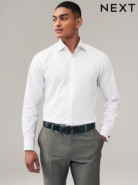 White Slim Fit Trimmed Easy Care Double Cuff Shirt (K78331) | € 24