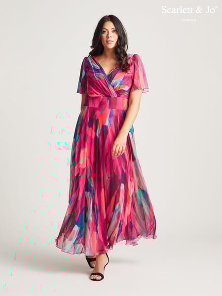 Scarlett & Jo Pink Multi Curve Isabelle Angel Sleeve Maxi Dress (K78429) | € 148