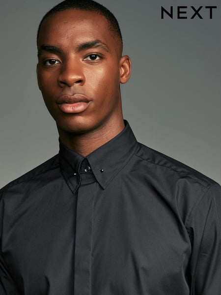 Black Regular Fit Long Sleeve Single Cuff Pin Collar Oxford Shirt (K78570) | € 22