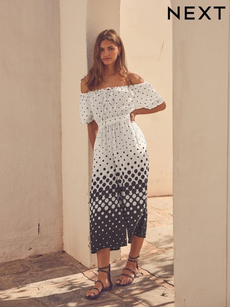White/Black Off Shoulder Wide Leg Jumpsuit (K79268) | € 25