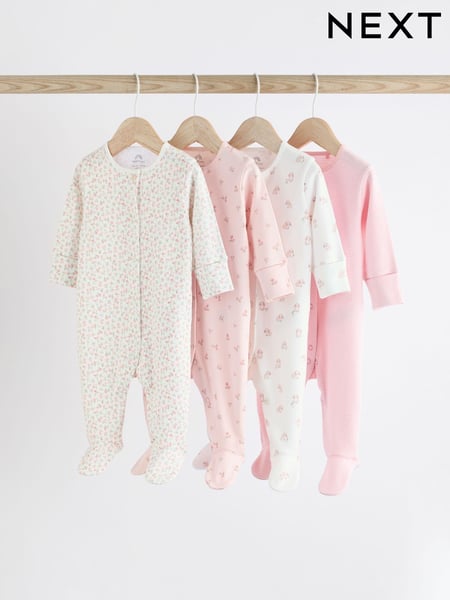 Pink 4 Pack Baby 100% Cotton Sleepsuits (0-2yrs) (K79420) | € 26 - € 28