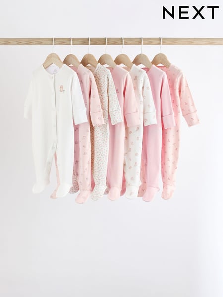 Pink 7 Pack Baby 100% Cotton Sleepsuits (0-2yrs) (K79432) | € 43 - € 45