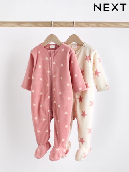 Pink Baby Microfleece Zip Sleepsuits 2 Pack (K79434) | € 19 - € 21