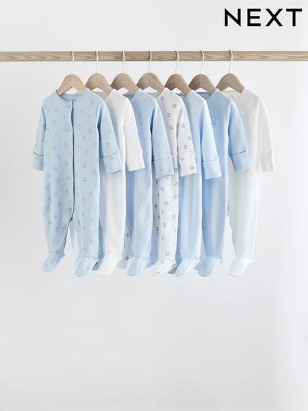 Blue 7 Pack Baby Bear Sleepsuit (0-2yrs) (K79477) | € 43 - € 45