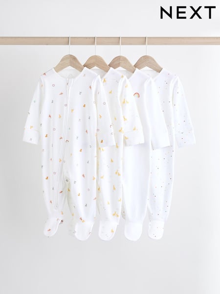 White Bright Character 4 Pack Baby 100% Cotton Sleepsuits (0-2yrs) (K79485) | € 27 - € 30