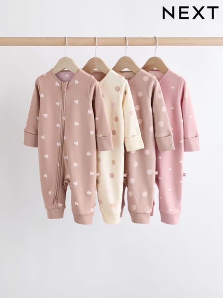 Brown/Pink Two Way Zip 100% Cotton Baby Sleepsuits (0mths-3yrs) (K79494) | € 35 - € 38