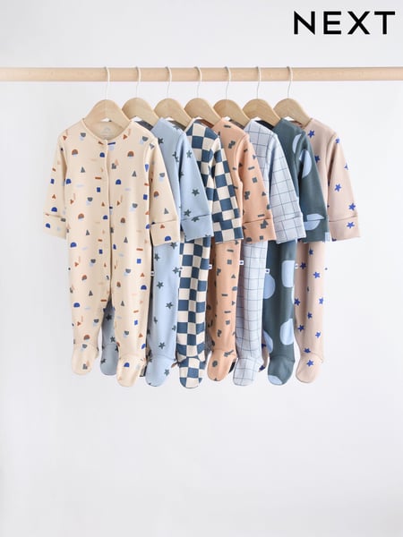 Blue Printed Baby Sleepsuits 7 Pack (0mths-2yrs) (K79515) | € 57 - € 60