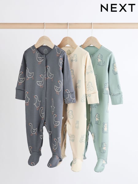 Mineral Blue Farm Printed Baby Sleepsuits 3 Pack (0mths-2yrs) (K79529) | € 18 - € 19
