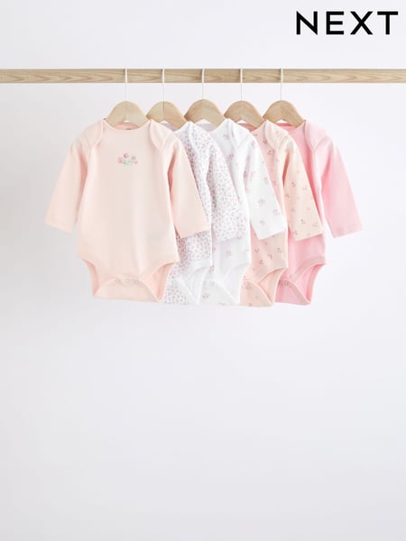 Pink Bunny 5 Pack Baby Long Sleeve 100% Cotton Bodysuits (K79553) | € 17 - € 20