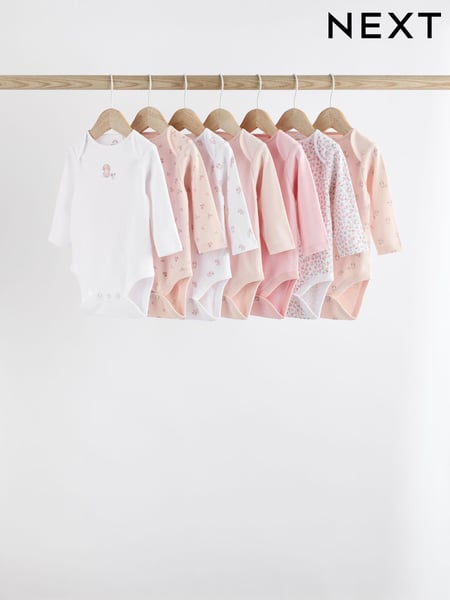 Pink Bunny 7 Pack Baby Long Sleeve 100% Cotton Bodysuits (K79554) | € 23 - € 26