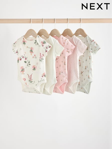 Pink & White Fairy Baby Short Sleeve 100% Cotton Bodysuits 5 Pack (K79556) | € 18 - € 19