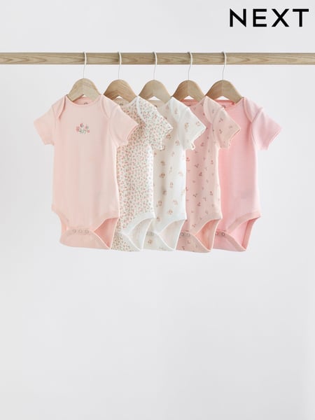 Pink Bunny 5 Pack Short Sleeve Bodysuits (K79567) | € 16 - € 18