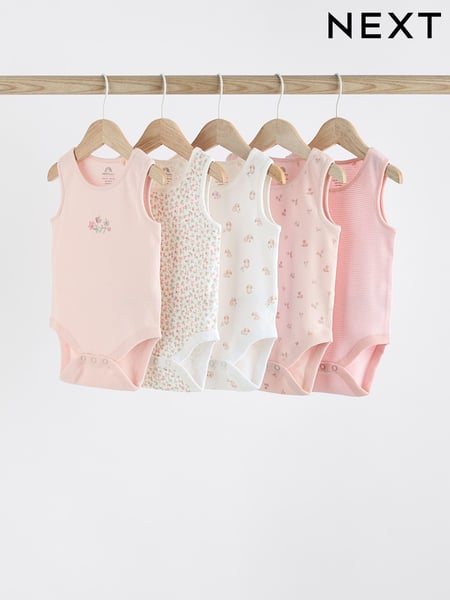 Pink Bunny Baby 100% Cotton Vests 5 Pack (K79573) | € 16 - € 18