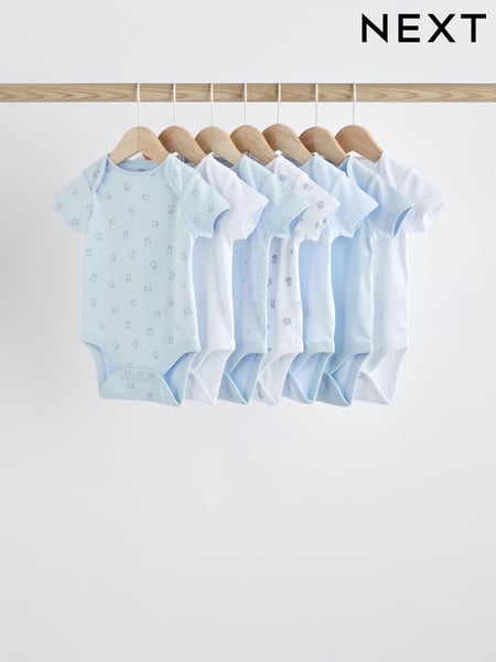 Blue 7 Pack Bear Short Sleeve Baby Bodysuits (K79655) | € 21 - € 24