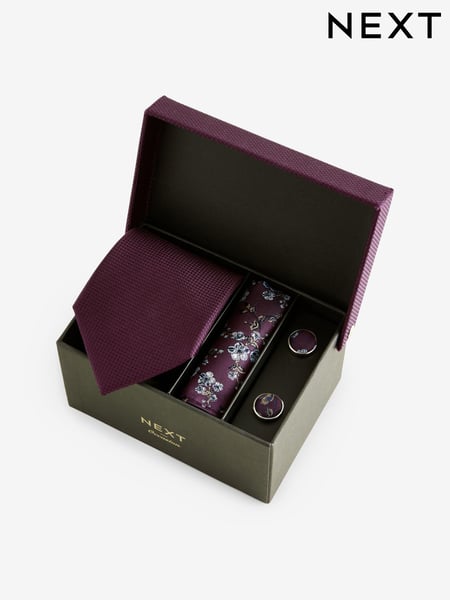 Burgundy Red Silk Tie, Pocket Square and Cufflinks Gift Box Set (K79677) | € 60