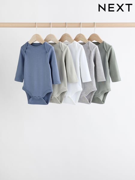 Grey/White Long Sleeve Bodysuits 5 Pack (K79684) | € 18 - € 21