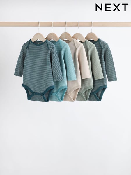 Blue Stripe Long Sleeve Baby Bodysuits 5 Pack (K79686) | € 23 - € 26