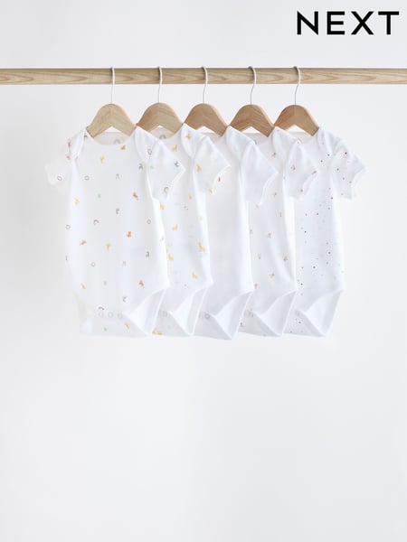 White 5 Pack Short Sleeve Baby Bodysuits (K79881) | € 16 - € 18