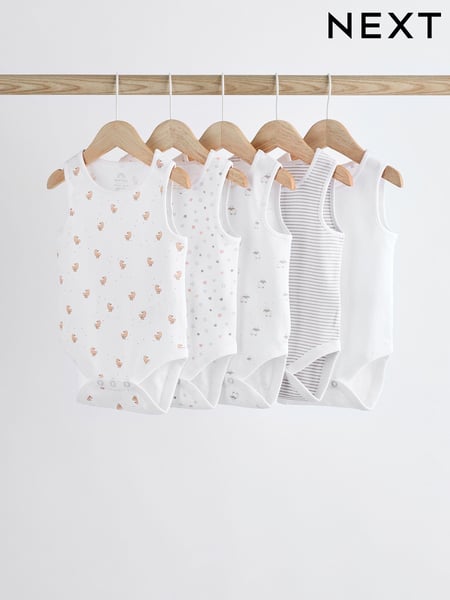 White Delicate Animal Baby Vest Bodysuits 5 Pack (K79885) | € 16 - € 18