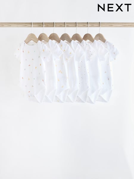 White 7 Pack Short Sleeve Baby Bodysuits (K79897) | € 21 - € 24