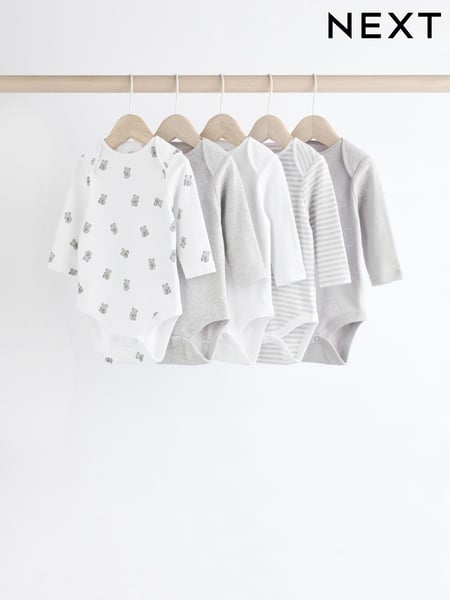 Grey/White Bear Baby Bodysuits 5 Pack (K79966) | € 18 - € 19