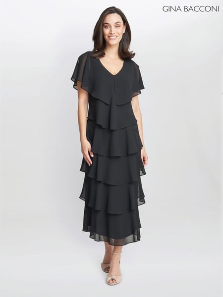 Gina Bacconi Rebecca Midi Tiered Dress With Shoulder Trim (K79985) | € 374