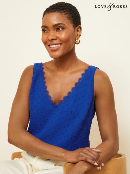 Love & Roses Navy Blue V Neck V Back Woven Vest (K80016) | € 22