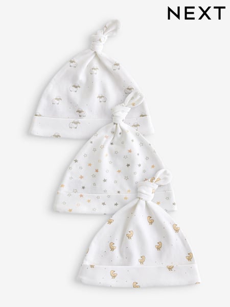 White Animals Baby Tie Top 100% Cotton Hats 3 Pack (0-12mths) (K80220) | € 6