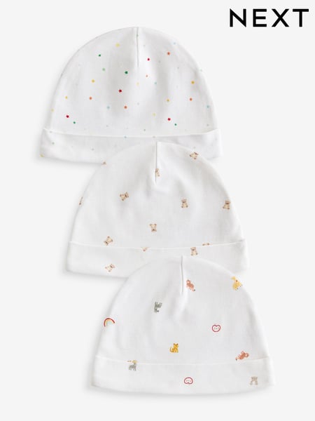 White Bright Beannie Baby 100% Cotton Hats 3 Pack (0-12mths) (K80224) | € 6