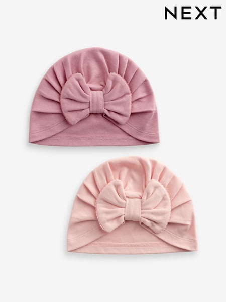Pink Modern Baby Bow Turban 100% Cotton Hats 2 Pack (0mths-2yrs) (K80260) | € 9