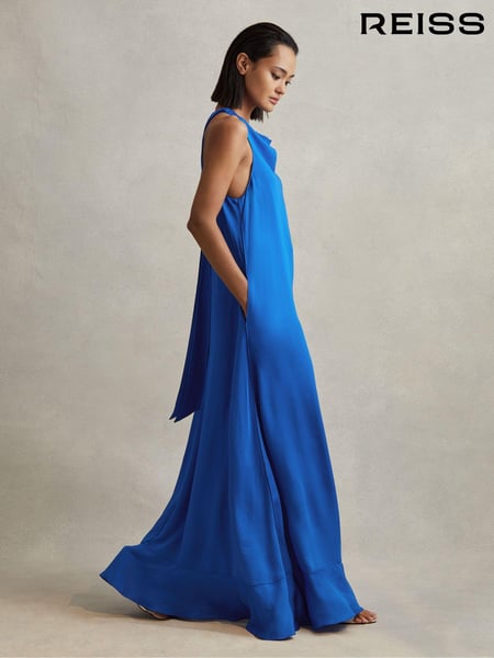 Reiss Cobalt Blue Dina Tie Neck Column Maxi Dress (K80580) | € 371