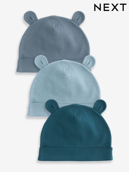 Mid Blue Baby 100% Cotton Beanies 3 Pack (0-18mths) (K80769) | € 9
