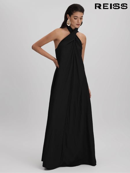 Reiss Black Phoebe Taffeta Halter Neck Maxi Dress (K80822) | € 465