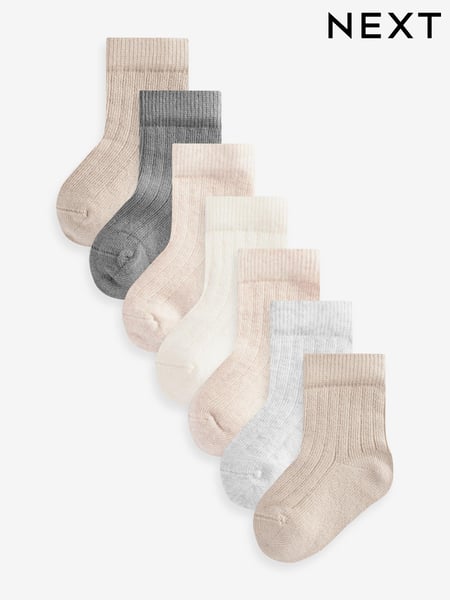 Brown 7 Pack Rib Baby Socks (0mths-2yrs) (K81012) | € 11