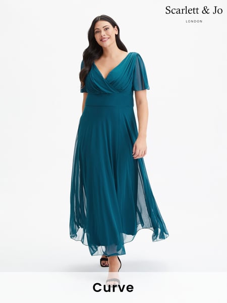 Scarlett & Jo Teal Blue Curve Angel Sleeve Maxi Dress (K81710) | € 140
