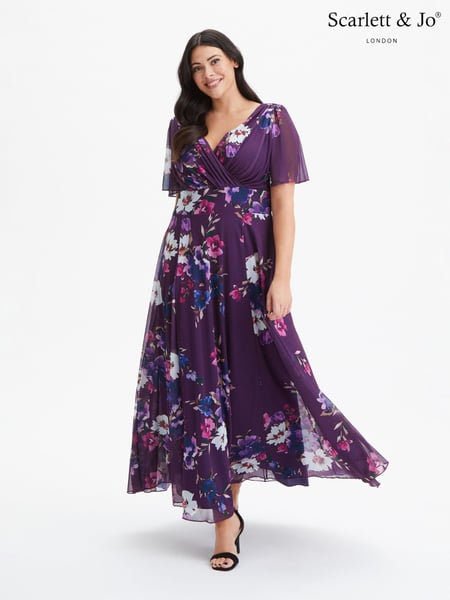 Scarlett & Jo Purple Navy Floral Isabelle Angel Sleeve Maxi Dress (K81715) | € 67