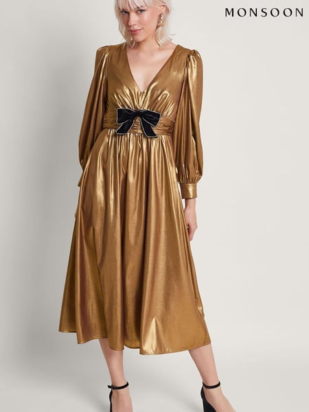 Monsoon Gold Gracie Bow Midi Dress (K81728) | € 34