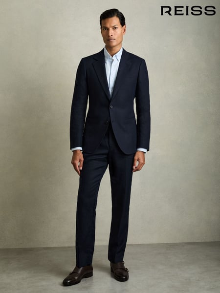 Reiss Navy Kin Slim Fit Single Breasted Linen Blazer (K81770) | € 465