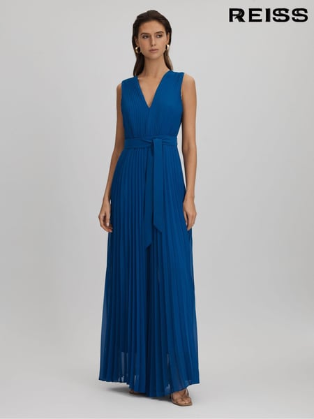 Reiss Cobalt Blue Estelle Pleated Belted Jumpsuit (K83113) | € 449