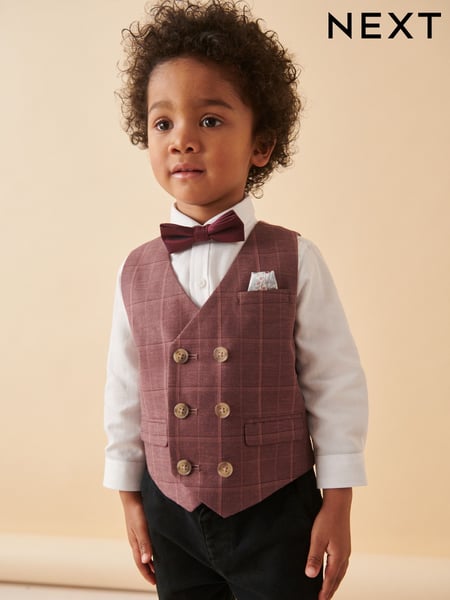 Plum Purple Check Waistcoat Set With Shirt And Bow Tie (3mths-7yrs) (K83490) | € 18 - € 20