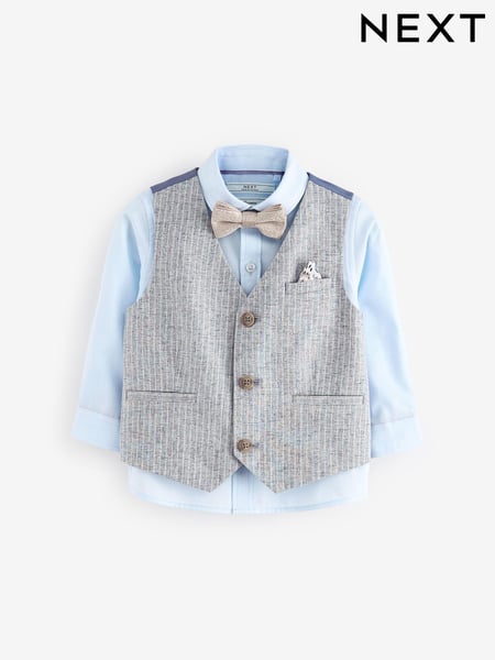 Blue Linen Stripe Waistcoat Set With Shirt And Bow Tie (3mths-7yrs) (K83492) | € 47 - € 52