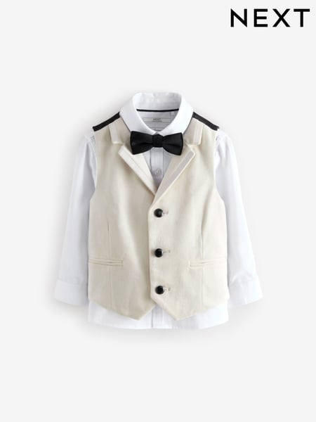 Ivory Plain Waistcoat Set With Shirt And Bow Tie (3mths-7yrs) (K83497) | € 33 - € 37