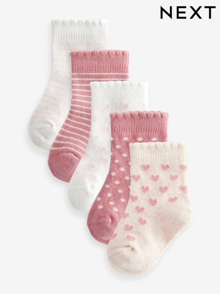 Pink Heart Stripe Baby Socks 5 Pack (0mths-2yrs) (K84561) | € 8