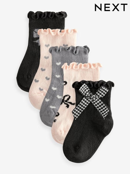 Monochrome Bow Baby Socks 5 Pack (0mths-2yrs) (K84562) | € 10