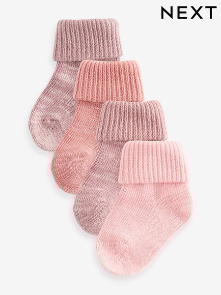 Pink Roll Top Baby Socks 4 Pack (0mths-2yrs) (K84564) | € 6