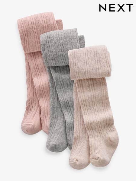 Pink/Grey cable Baby Tights 3 Pack (0mths-2yrs) (K84687) | € 17