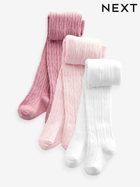 Pink white cable Baby Tights 3 Pack (0mths-2yrs) (K84705) | € 17
