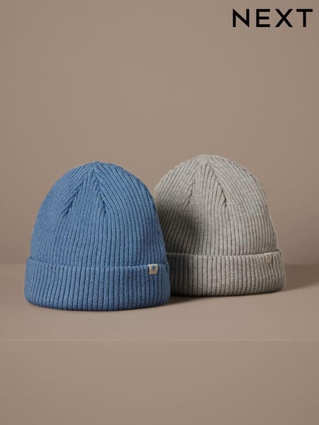 Blue/Grey Baby Beanie Hats 2 Pack (0mths-2yrs) (K85077) | € 8